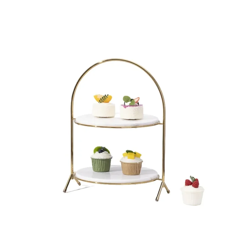 Nordic Multi Layer Marble Dessert Table Cake Stand Snack Display Stand Light Luxury Tray Fruit Plate Home Ornament