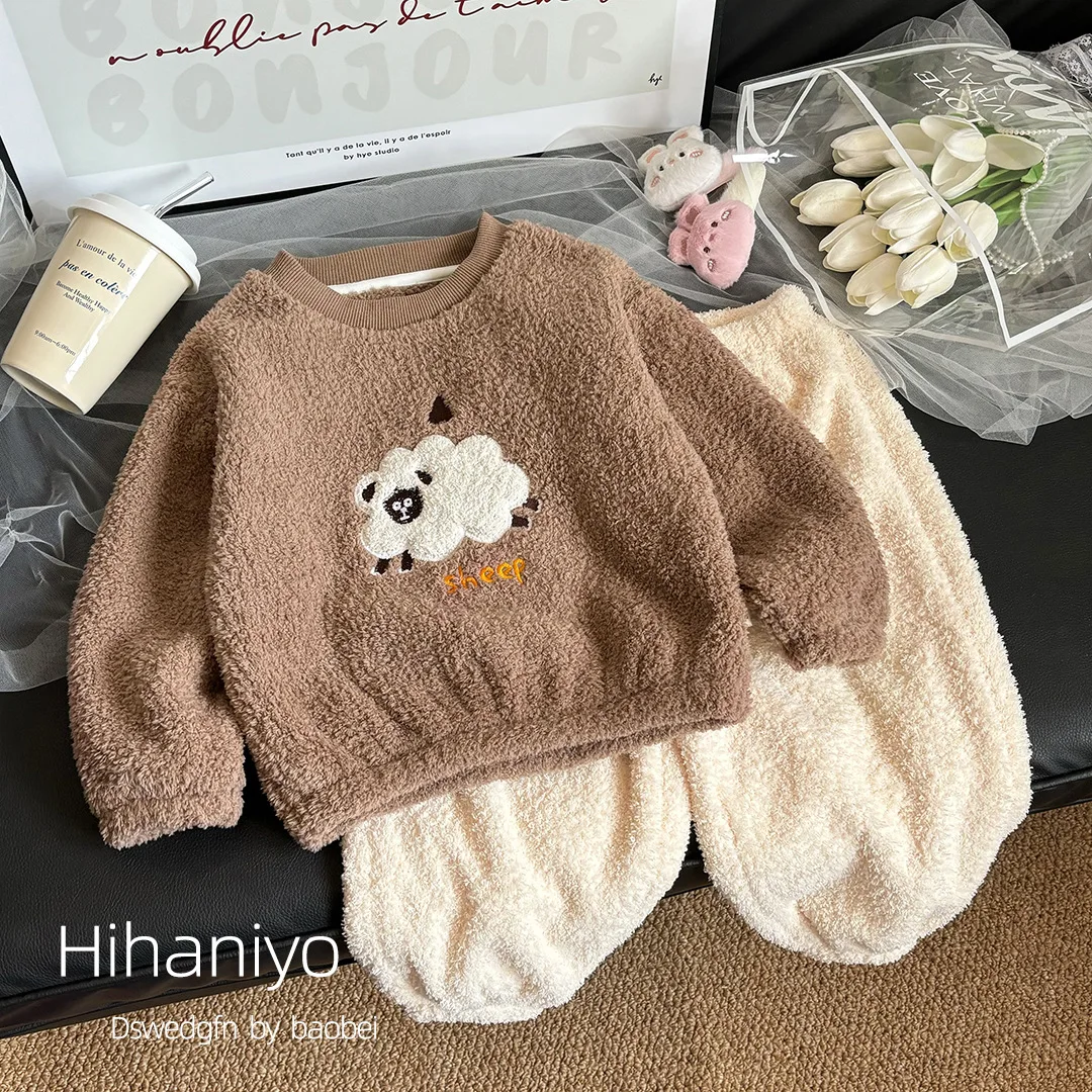 

Kids Casual Soft Flannel Pajamas Sets Boys Girls Cute Cartoon Sleepwear Toddler Baby Autumn Winter Thicken Warm Homewear