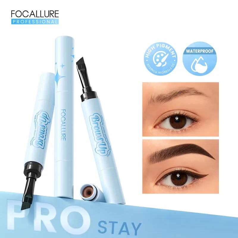 FOCALLURE 2 In 1 Eyebrow Cream Brush Pen Eyeliner Pencil Waterproof Long-lasting 3 Colors Eyebrow Gel Enhancers Makeup Cosmetics