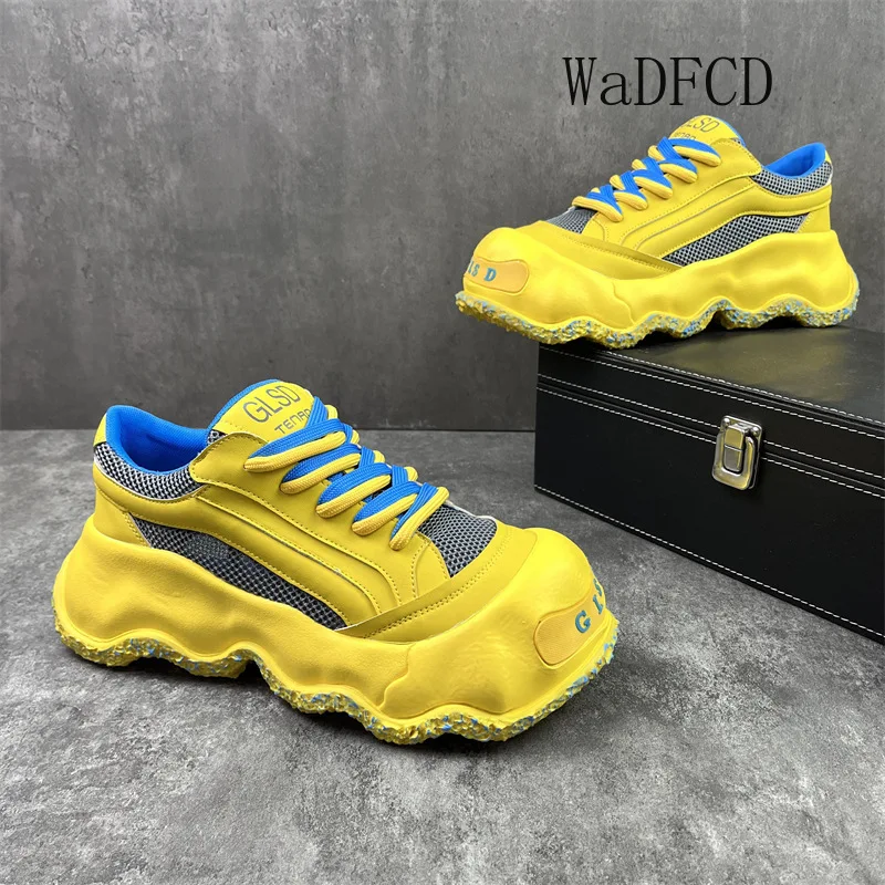 

Chunky Sneakers Men Original Designer Wave Bottom Sport Shoes Fashion Casual Leather Fabric Height Increased Flat Platform Shoes
