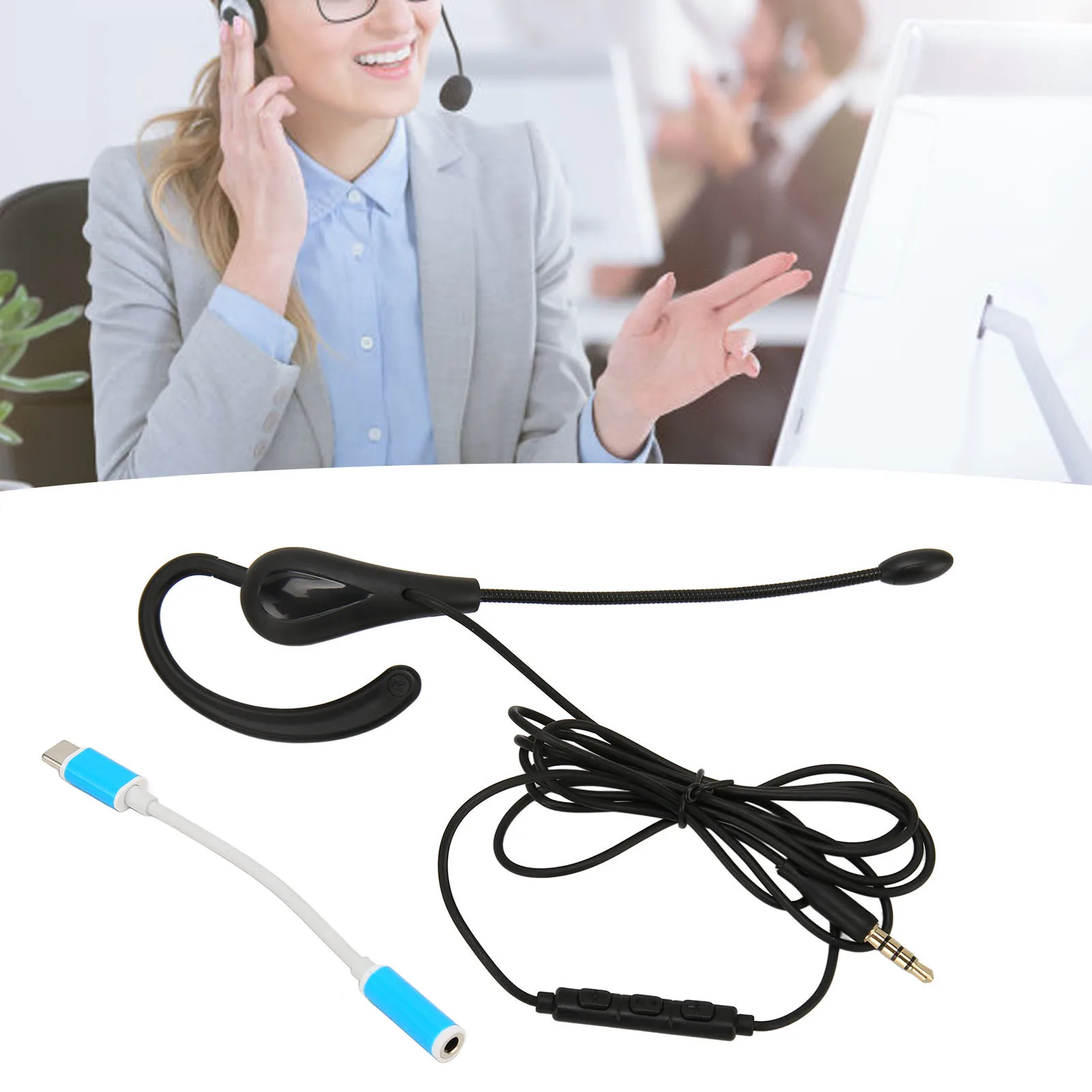 Single Ear Headset with Microphone Wired Noise Cancelling Lightweight Monaural Earpiece Headset For Call Center Office