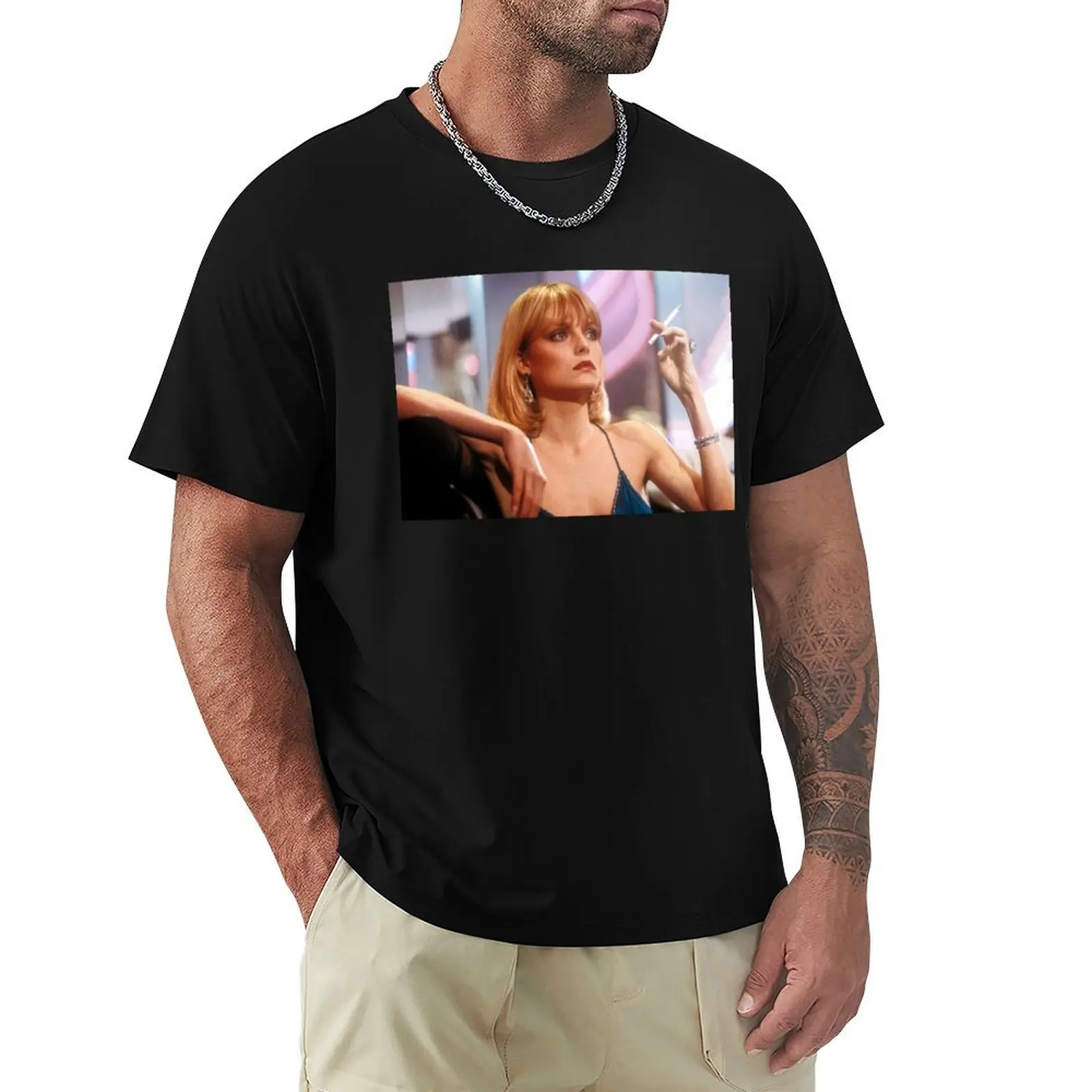 

Scarface Michelle Pfeiffer Elvira Hancock Al pacino movie T-Shirt cute tops oversizeds shirts men