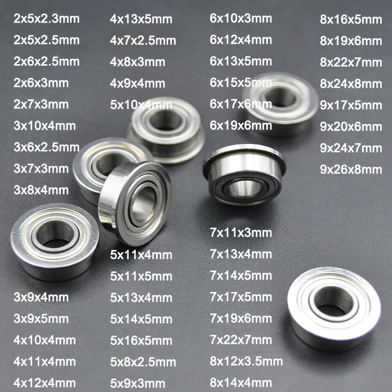 10pcs Flanged Bearings Bore 2mm 3mm 4mm 5mm 6mm 7mm 8mm 9mm 10mm F625 ...
