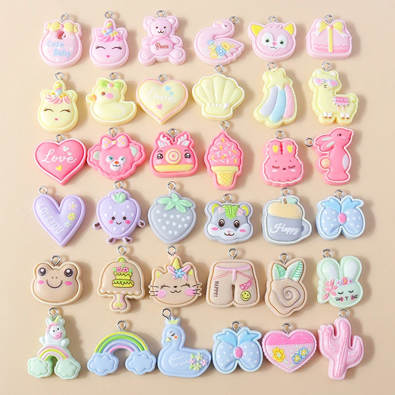 Leslie 15pcs Colorful Resin Animal Unicorn Rabbit Cat Alpaca Charms for Bracelet Necklace Handmade Jewelry Making Accessories