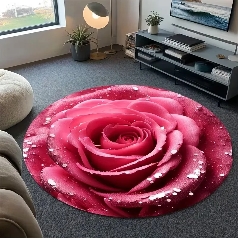 Round Winter Red Berry Snowflake Area Rug Ink Style Snow Branch Pattern Decor Carpet For Living Room Bedroom Holiday Home Decor