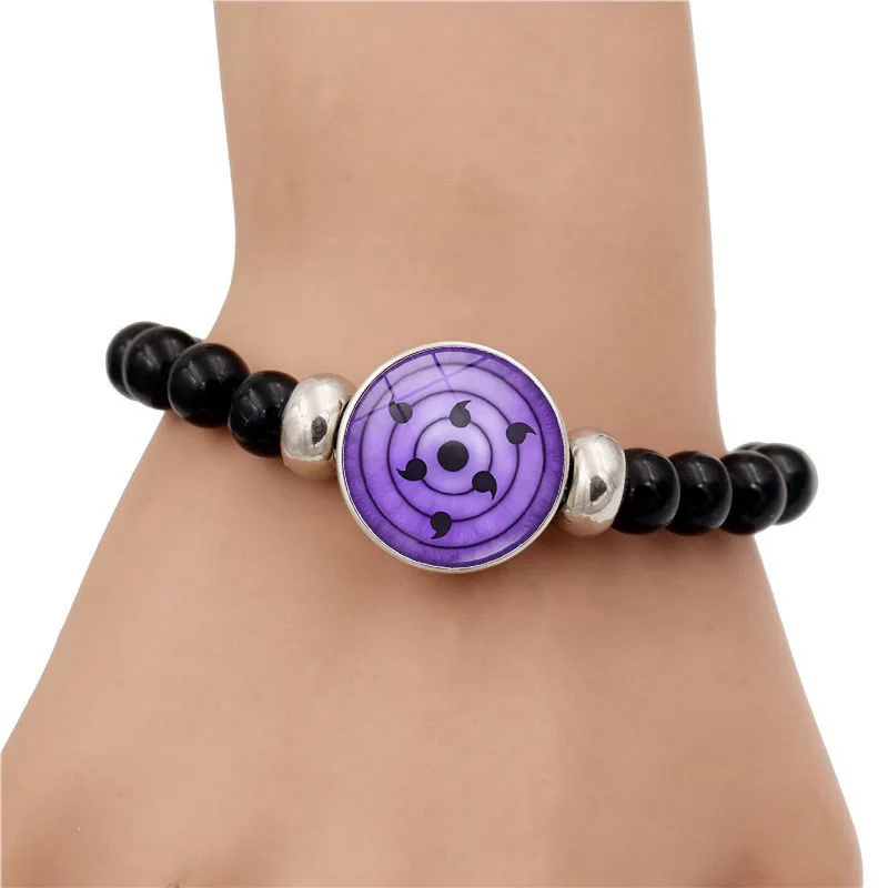 Naruto Cartoon Anime Creative Kaleidoscope Sharingan Black Bead Bracelet Anime Merchandise Naruto Button Bracelet Accessories