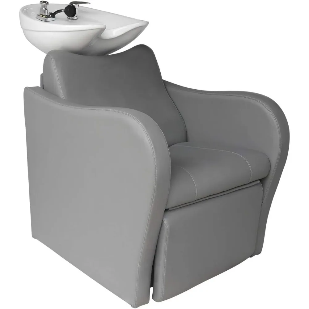 Lexus Backwash Unit - Salon Shampoo Chair & Tilting Porcelain Shampoo Bowl, European Style Single Handle Faucet, Extra Wide Seat