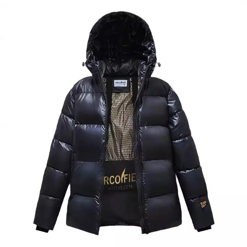 Hooded Quilted Down Jacket Women, Black and Gold Coats, Thickened Coats, Korean Clothing, Warm Bakery Coat, Winter, New, 2024