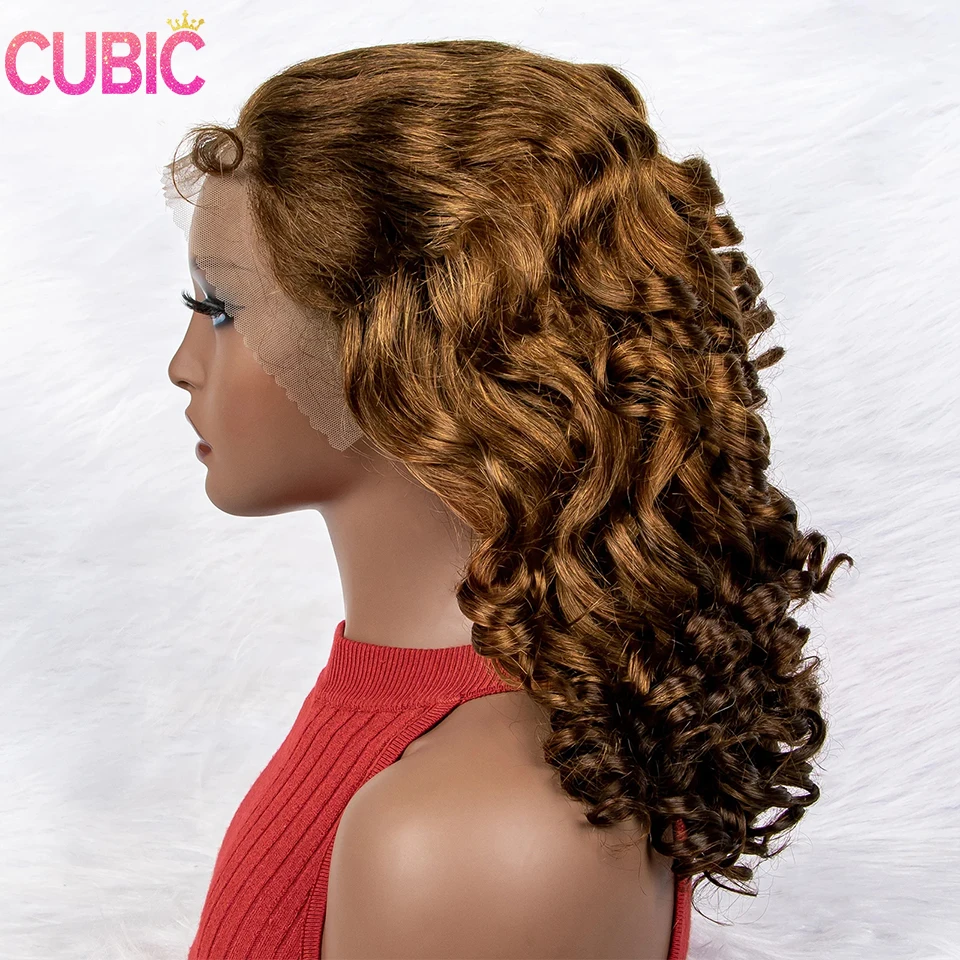 CUBIC Bouncy Curly Highlight Ombre Spring 13x4 Lace Front Human Hair Wigs 250 Density For Women Real Wave Frontal Virgin Wig