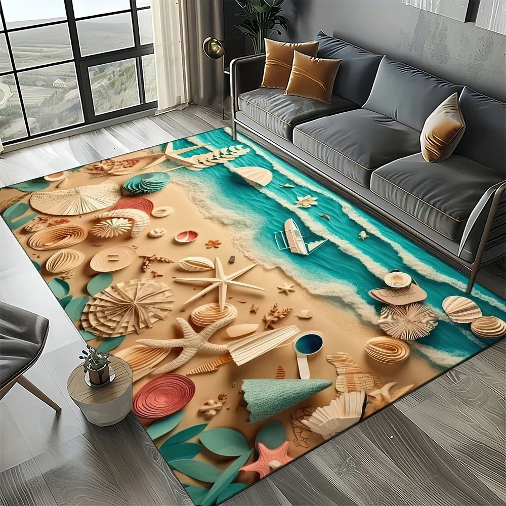HD-Sea Star Sand Starfish Beach Shell Carpet Rug for Living Room Bedroom Home Sofa Decoration,Kids Play Floor Mat
