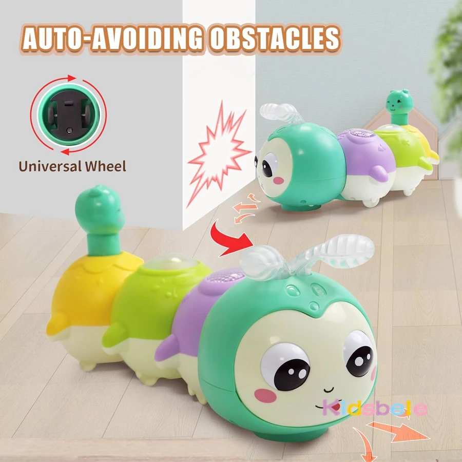 Giocattolo strisciante Caterpillar per bambini Giocattolo elettrico per animali domestici con luce e musica per regalo di compleanno di Natale infantile