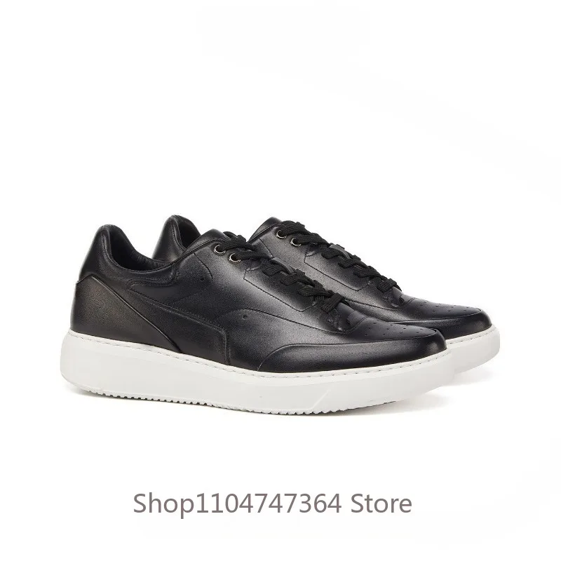 Designer Men's Casual Board Shoes High-end Genuine Leather Breathable Lace Up Platform Sport Shoes Male Hiking Sneakers Flats