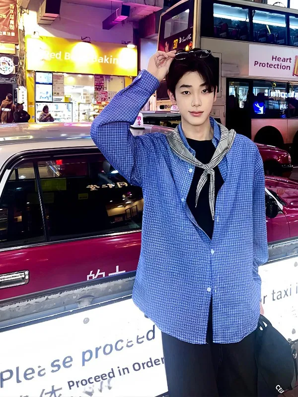 

Blue Plaid Long Sve irt for Boys Spring Outerwear Casual Loose Fit Trendy Youthful Sle Comfortable Cotton irt