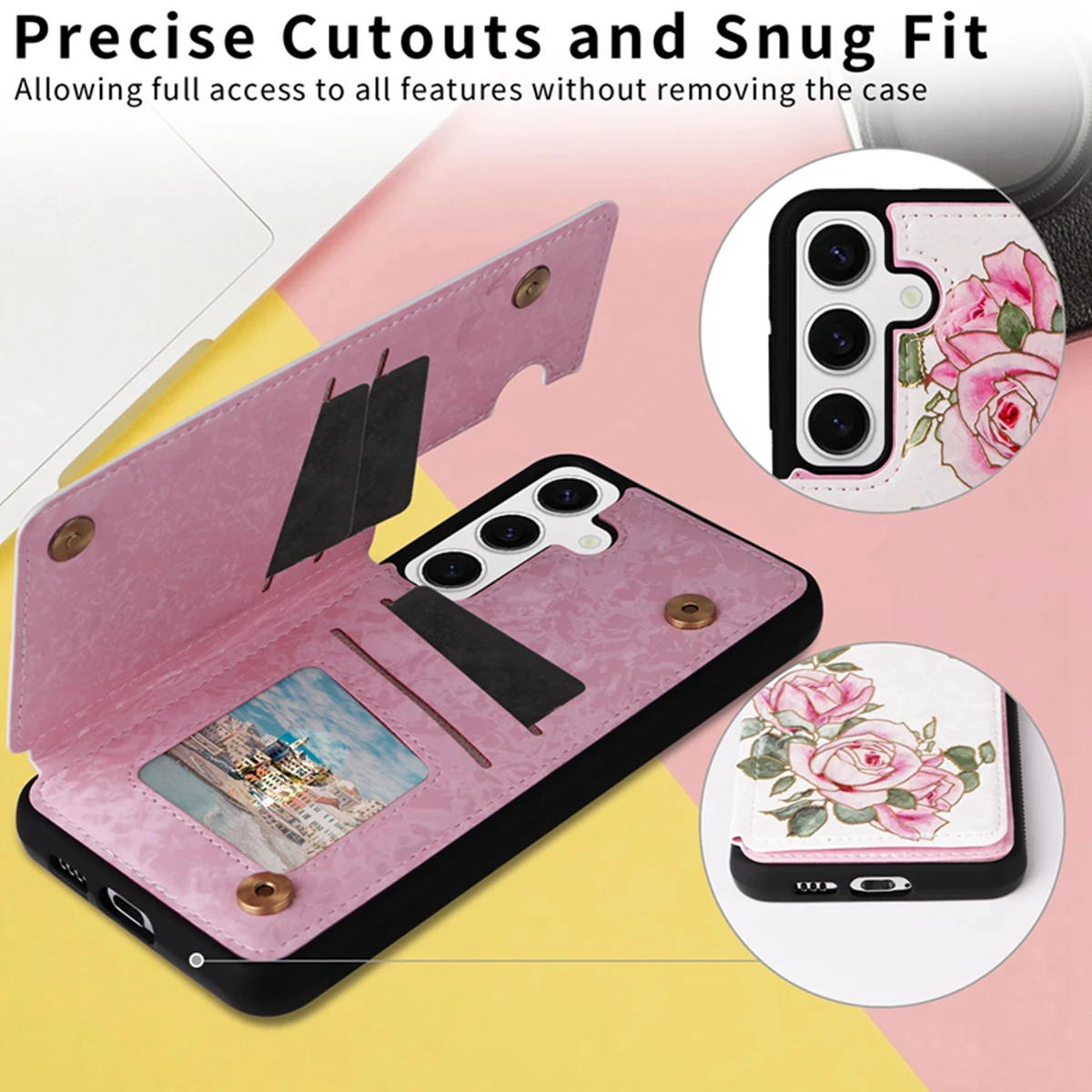 Hot Stamped Floral Pattern Double Buckle Card Slots Wallet Case for Samsung S24 S23 S22 S21 S24 Ultra S23FE S22 Plus S21 Plus