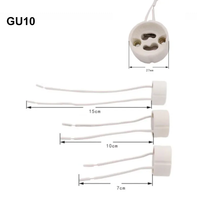 GU10 Lamp Base Ceramic Light Holder Socket Connector Adapter Wire For LED Bulb Stand Chandelier Halogen Leds Accessory 10pcs/Lot