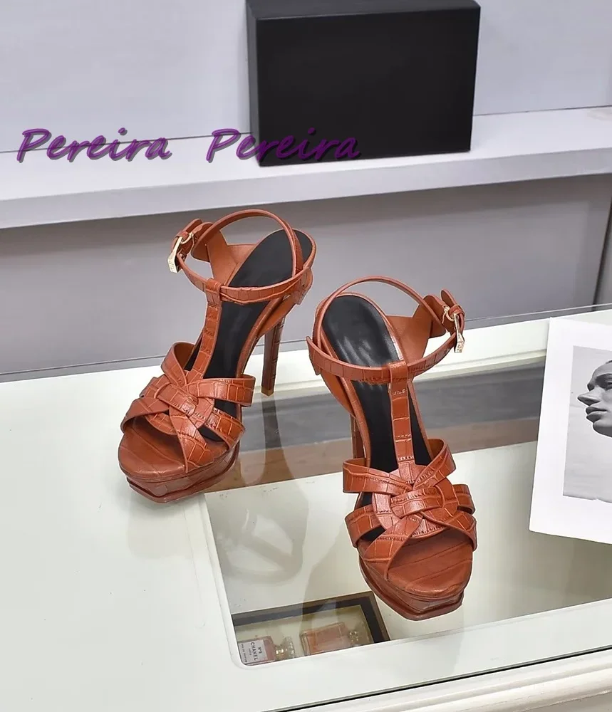 Classic Braided Platform Women Sandals Solid Super High Heel Open Toe Stiletto Buckle Strap 2025 Gold Dating Dress Party Shoes