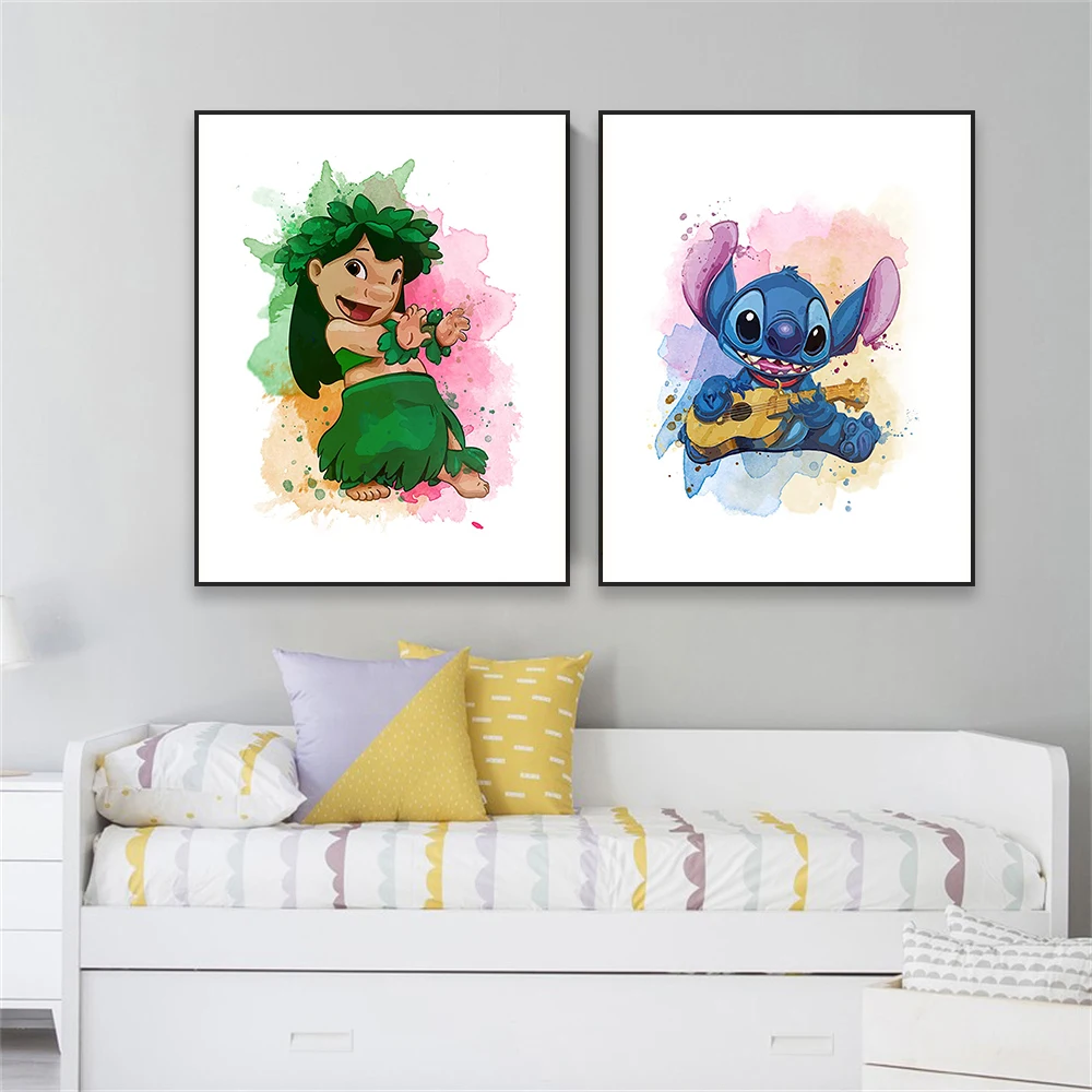 Lilo & Stitch Watercolor Posters Disney Nursery Print Lilo and Stitch Graffiti Wall Art Canvas Painting Kids Room Wall Art Decor