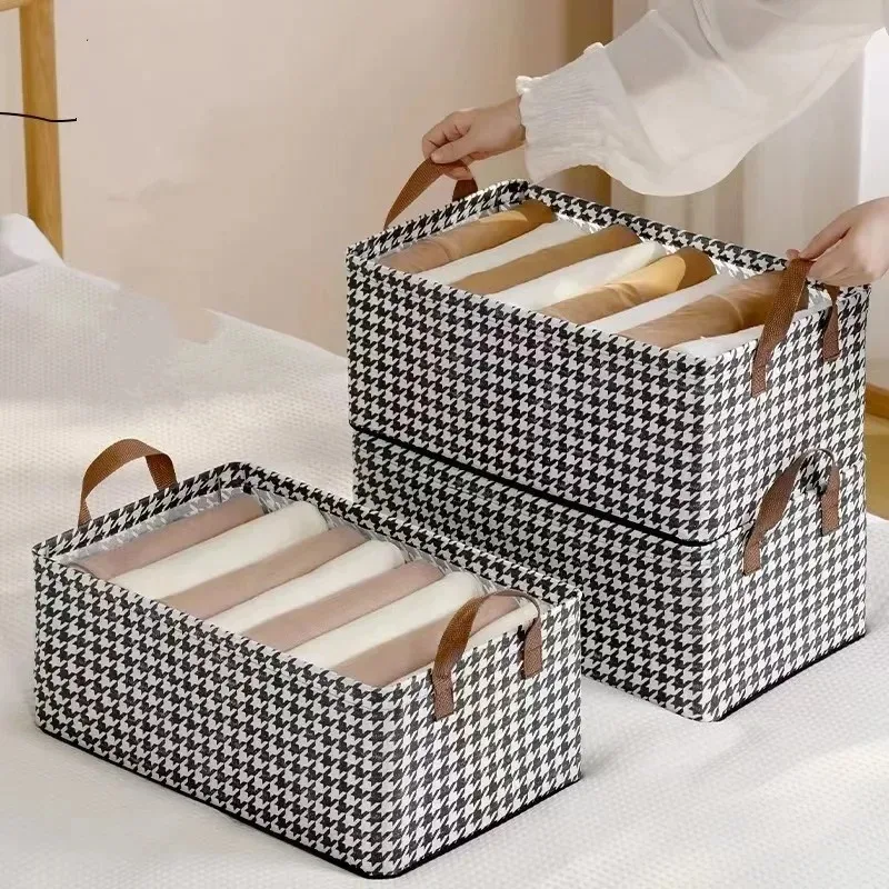 Fabric Storage Bins with Metal Frame Large Clothes and Pants Storage Baskets for Closet Organizing Rectangle Household Handing