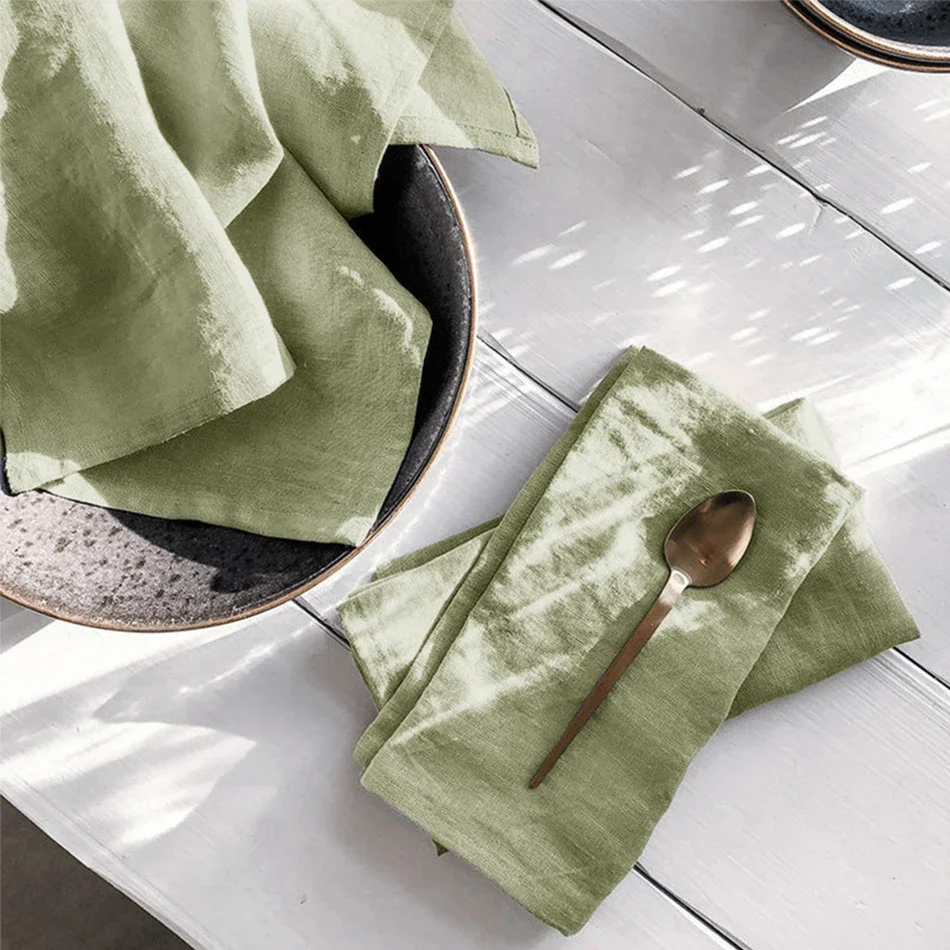 

12PCS Pure Linen Table Napkins,40x40cm Sage Green Soft Comfortable Tea Cloth,Square Napkin for Wedding Dinning Party Decor