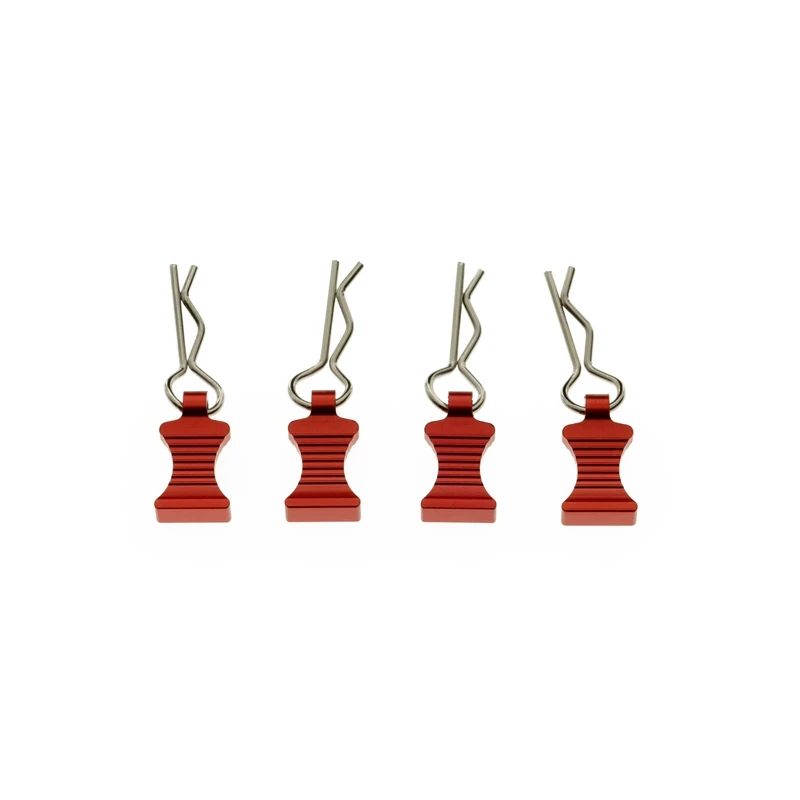 4Pcs R-Type Body Shell Clips Pin with Aluminum Mount Set for Axial SCX10 TRX4 1/8 1/10 RC Cars Parts Accessories,Red