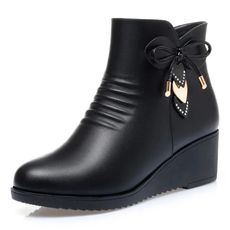 

Модные зимние женские ботильоны на танкетке из искусственной кожи, теплые, на толстом плюшевом меху, водонепроницаемые, нескользящие, для снежной погоды