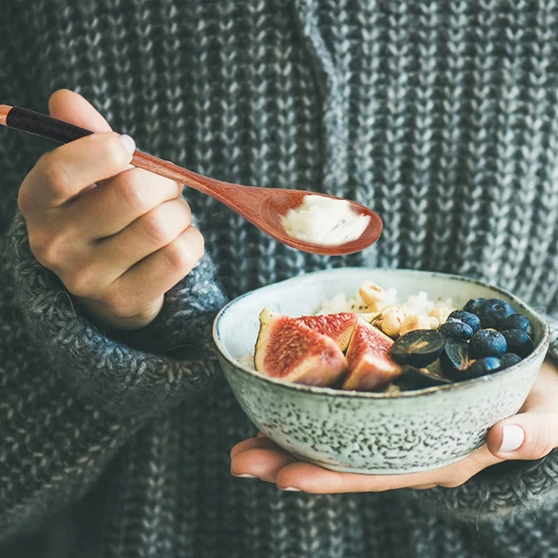 ABXF-8Pcs ไม้ช้อนส้อมชุดสไตล์ญี่ปุ่นชุดภาชนะไม้,Handmade KITCHEN ช้อน,Reusable Travel Flatware ชุด