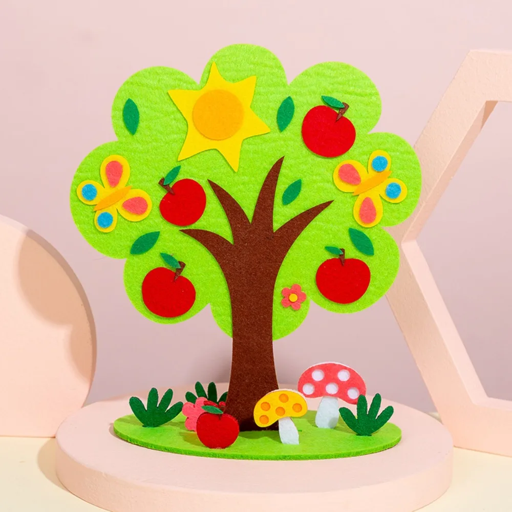 Non-Woven Fabric DIY Craft Kit Vibrant Colors Polyester Material Felt Tree Kit Paste Game Style 3D Design Seasonal Tree Decor