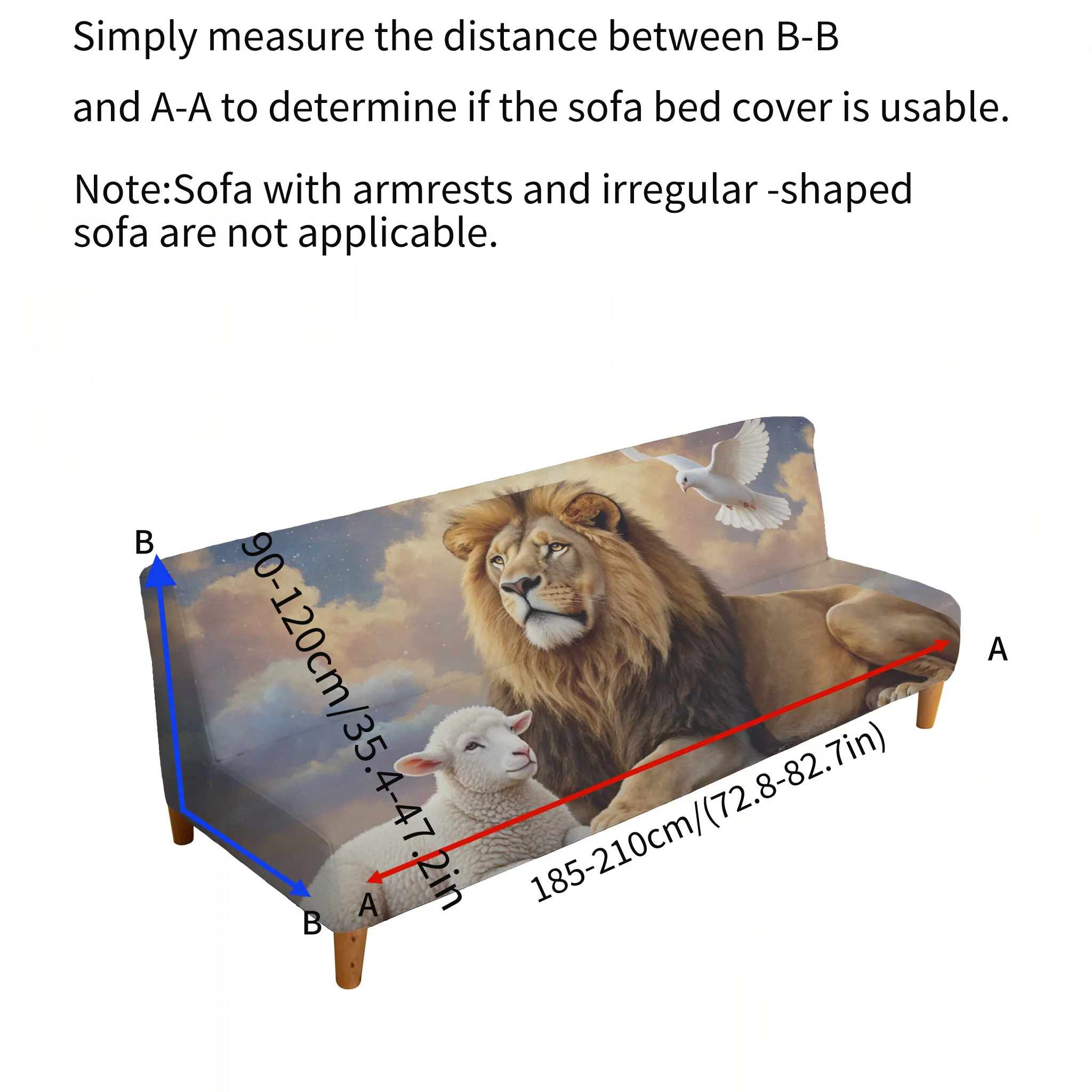 Lion sheep peace theme sofa bed cover, non-slip and scratch-proof furniture protective cover, easy to install