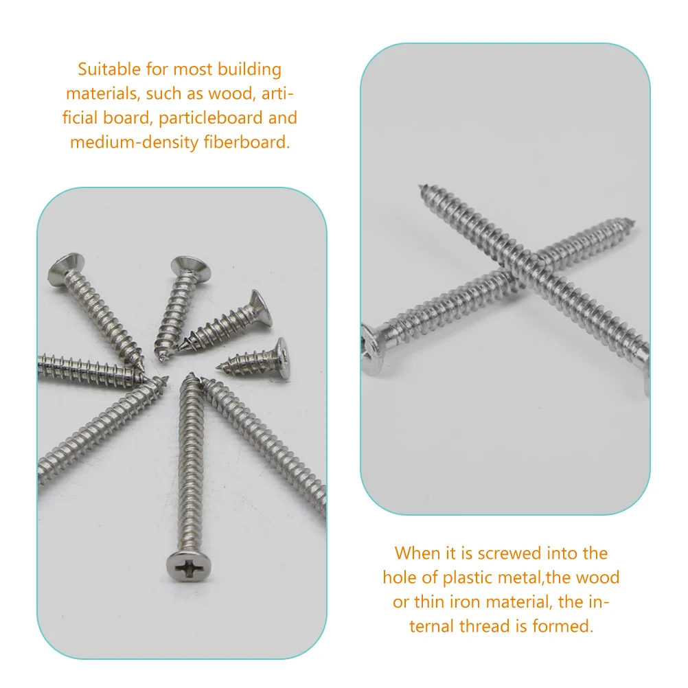 

300pcs Stainless Steel Self Tapping Screws M4x12mm 16mm 25mm Flat Head Wood Wall Plate Sheet Metal Assortment
