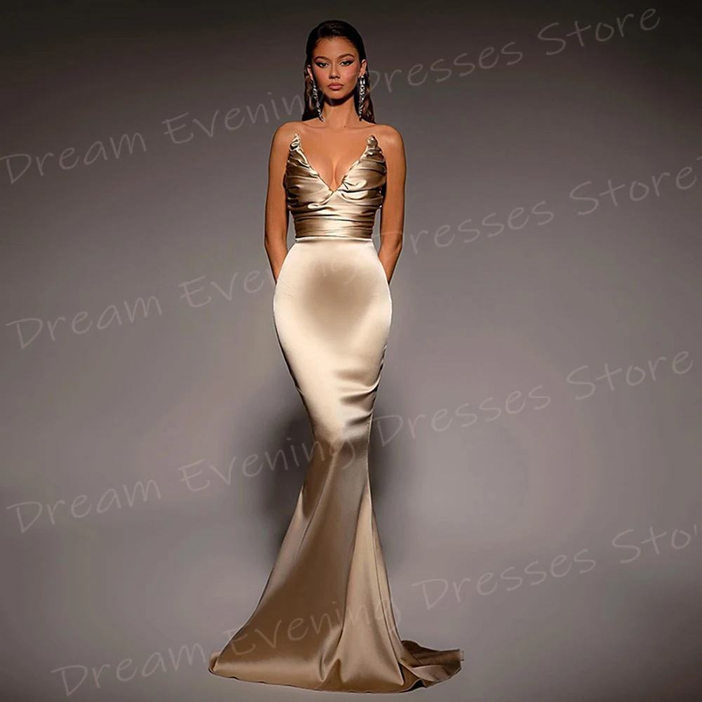 Charming Women's Mermaid Popular Evening Dresses Modern Sexy Strapless Sleeveless Prom Gowns Floor Length فساتين سهره شارون سعيد