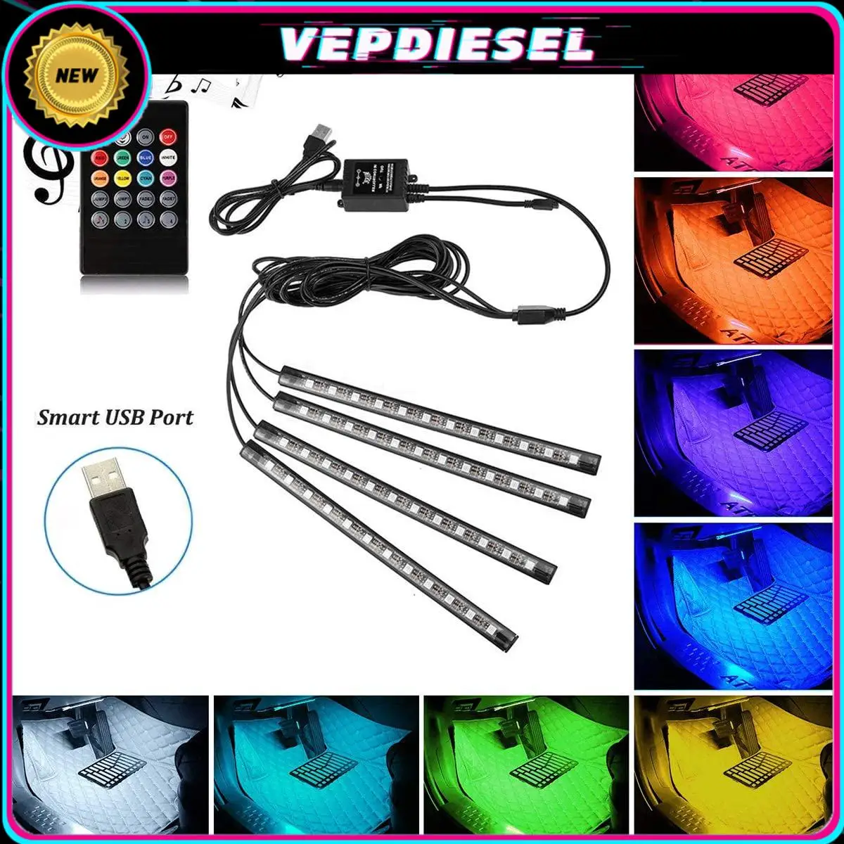 

RGB LED Strip Light Set For Universal Vehicles 5050 SMD 48 LEDs Car Motorcycle ATV Decorative