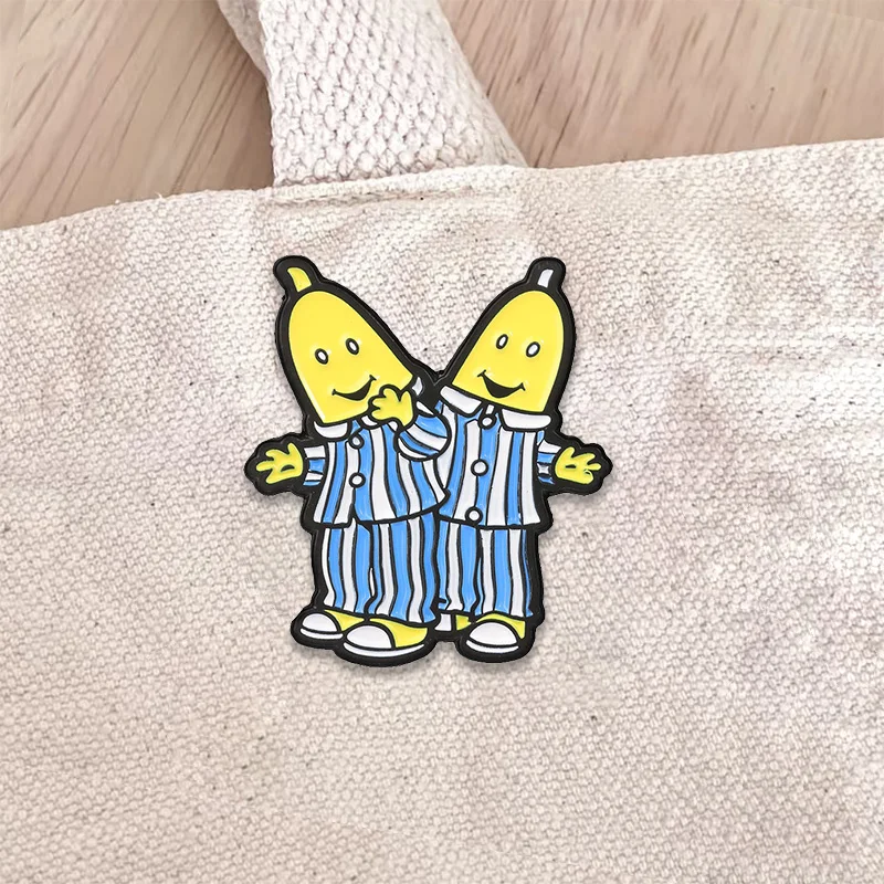Cute Cartoon Bananas In Pyjamas Enamel Badge Funny Twin Banana Character Lapel Pin Gift For Nostalgic Cartoon Fans