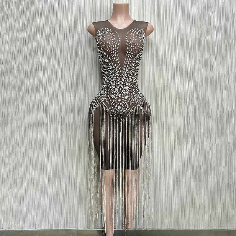 Vestido De noche con flecos De diamantes para cumpleaños, Mini Vestido De fiesta De talla grande para mujer, Vestido De fiesta elegante para mujer