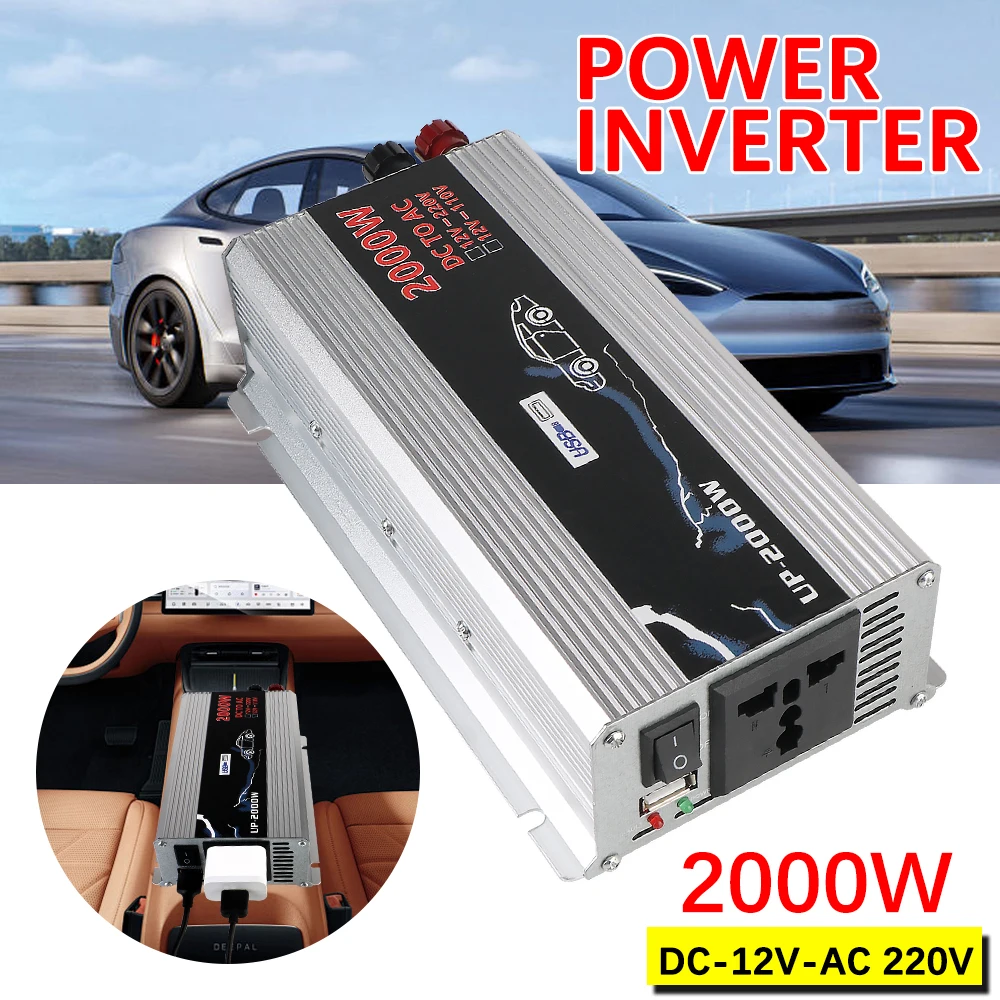 Portable DC 110V To 220V Metal Socket With USB Universal Vehicle-Mounted Household AC Converter 2000W Car Power Invertor