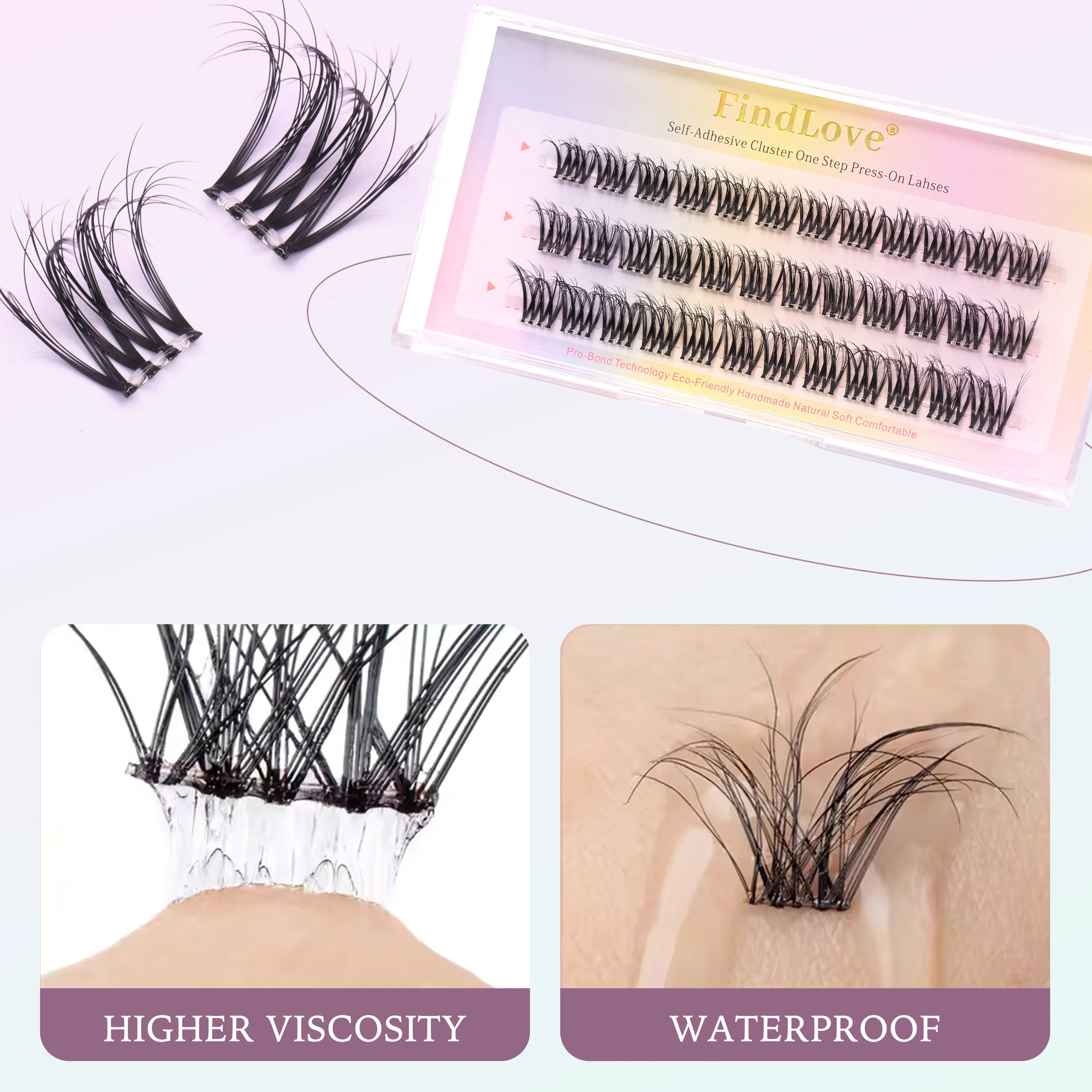 36 Stück braune Press-On-Wimpern-Cluster, natürliche Wimpern-Cluster mit Kleber, kein Kleber erforderlich, Manga-Wimpern, unsichtbares Band – Detail 6