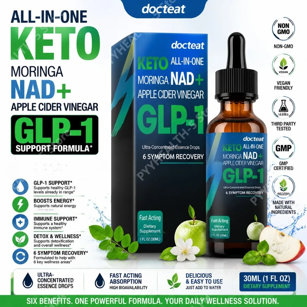 

Docteat GLP-1 Moringa Essence Drops NET 30ML/1FL.OZ with Apple Cider Vinegar Powder and NAD+ for Daily Weight Management
