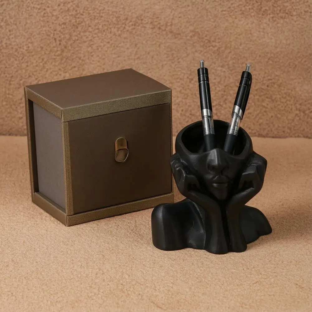 Office Desk Organizer Matte Pen Holder Abstract Thinker Pen Holder Sculpture 3d Printed Desk Organizer Figurine for Makeup