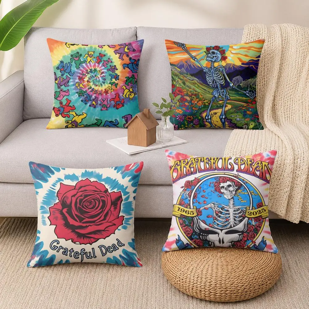 Rock Band G-Grateful Dead Cushion Cover Wrinkle-Resistant Short Plush Cushion Covers Breathable Machine-Washable
