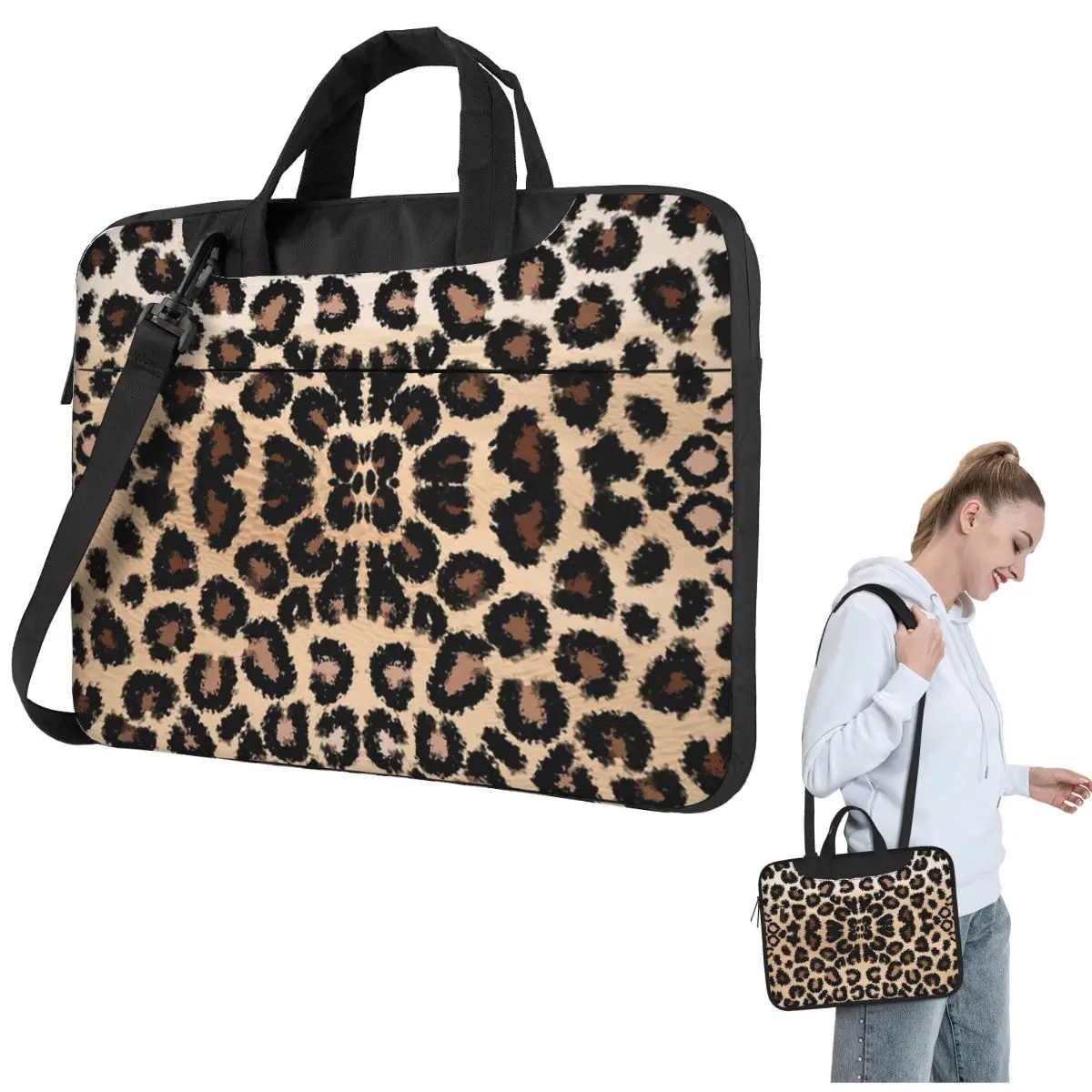 Cheetah Pattern Leopard Texture Print Crossbody Laptop Bag Case Computer Bag 13 14 15.6 Inch Notebook Pouch for Macbook Pro