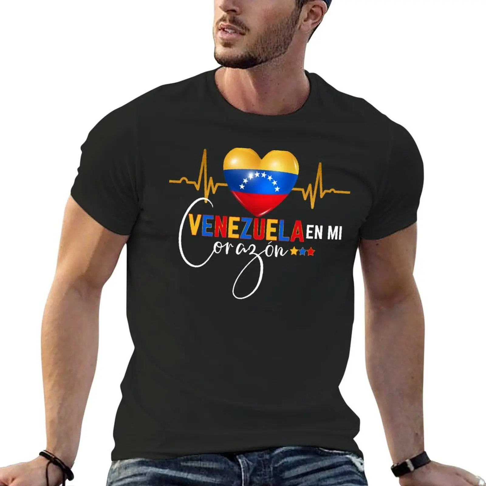 Venezuela en el Corazon Venezuelan Pride T-Shirt street wear boys whites korean fashion kawaii clothes mens t shirt