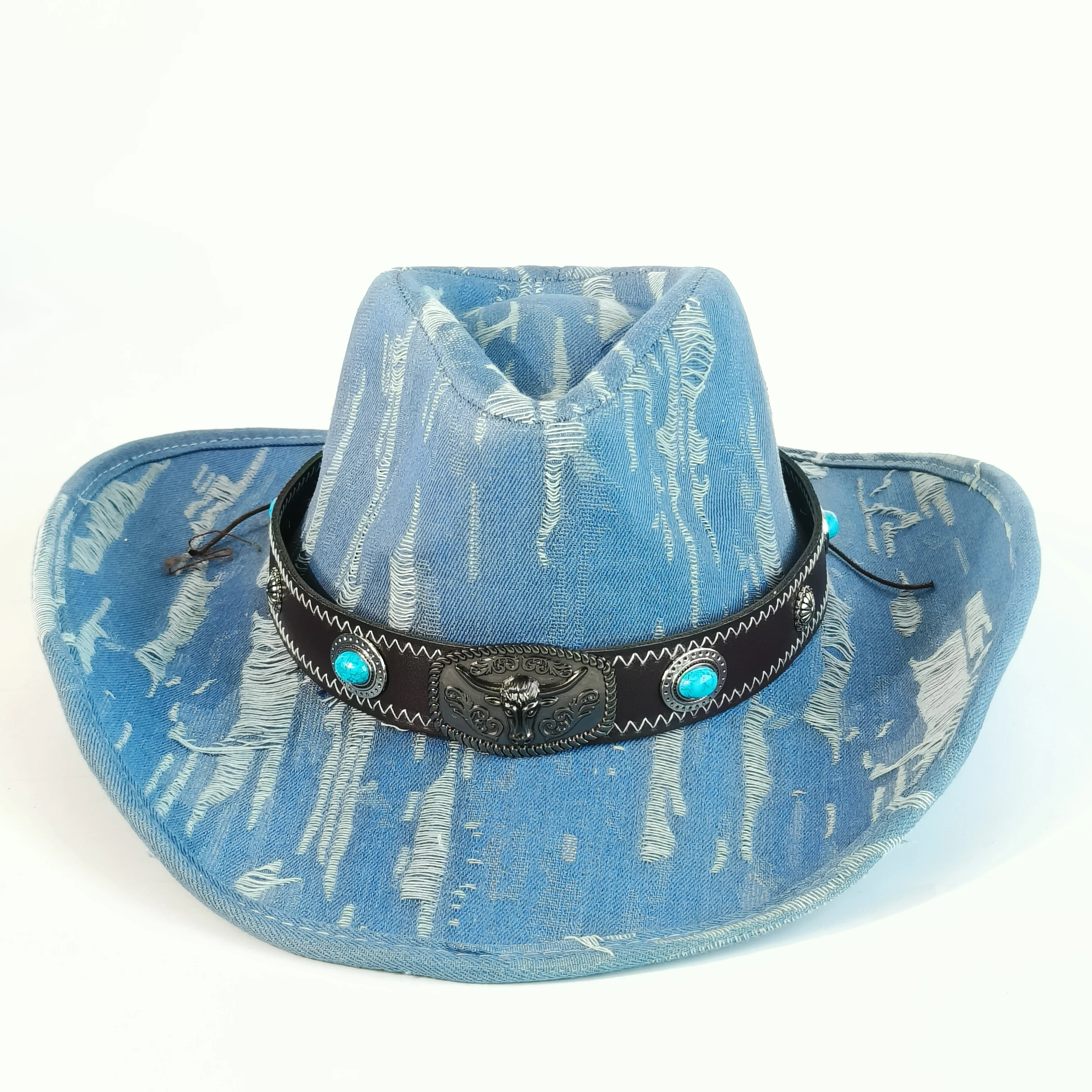 Sombrero vaquero vaquero vintage para hombres y mujeres, sombrero de vaquera, cinturón, borlas rasgadas a mano, sombrero de vaquero de jazz, Sombrero Fedora, Cloche, Sombrero de iglesia