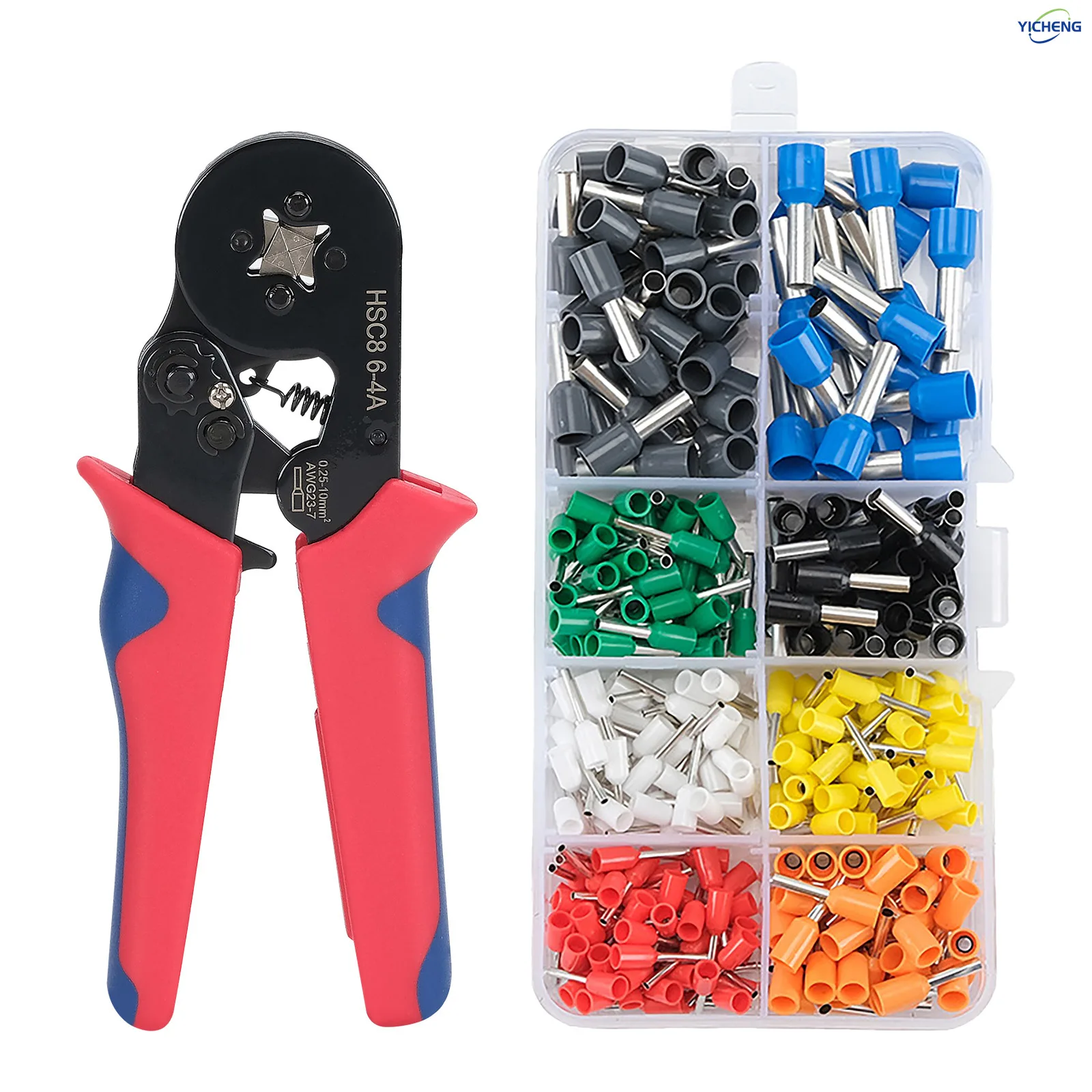 Ferrule Crimping Tool Kit,Self-Adjusting Crimping Pliers for wire ferrules AWG 24-8,Square Crimping Pliers Crimp Connector Kit