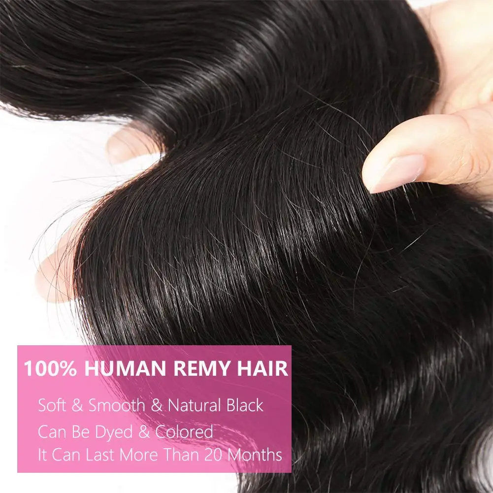 Pacotes de Onda do Corpo para Mulheres, 100% Remy Cabelo Humano Brasileiro, Weave, Cabelo Humano Real, Cor Preta Natural, 1B, 16, 18, 20