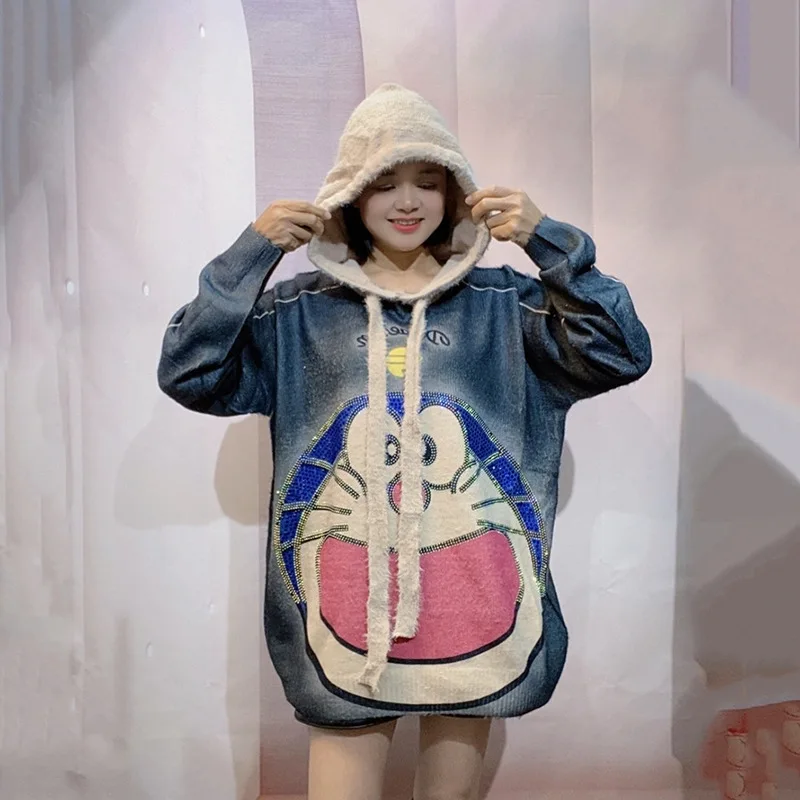 

2025 autumn and winter new loose and oversized top, cute cartoon Dingdang bear, slimming and fashionable sweet sweater