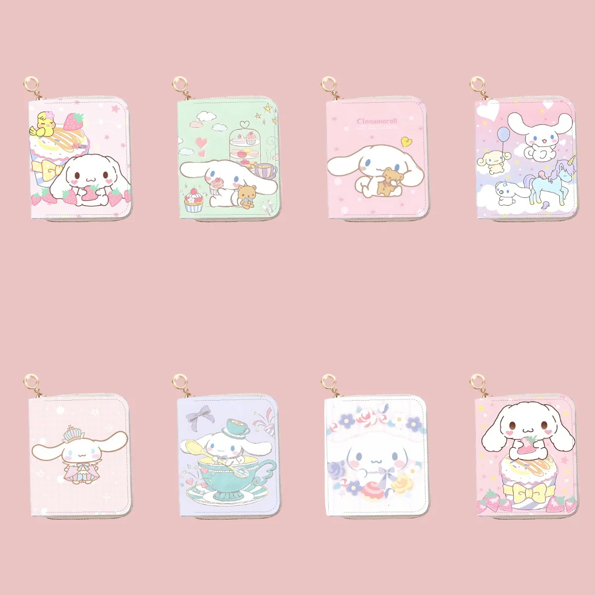 

Cute Sanrio Wallet Keychains Cinnamoroll Coin Purse Female Card Bag Cartoon Anime Zipper Texture Student Card Bag Girls Gifts