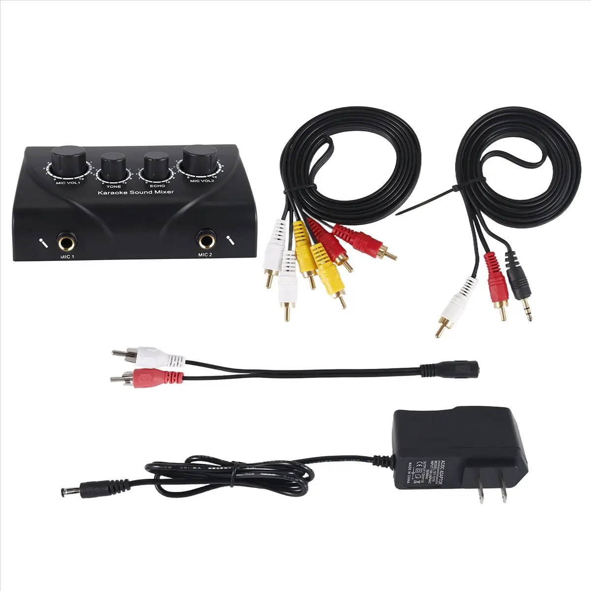 A003 Portable Dual Mic Inputs Audio Sound Mixer For Amplifier & Microphone Karaoke Ok Mixer Black Us Plug