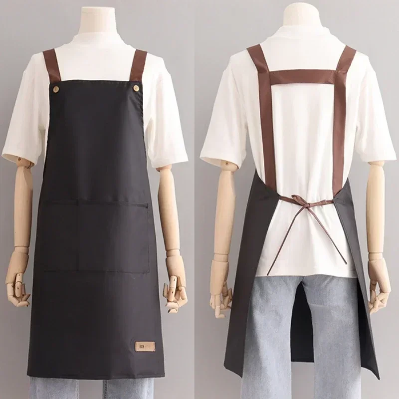 White/black Waterproof Oil Resistant Kitchen Apron Adult Cooking Work Clothes Household Fashion Dirt Resistant Accessories