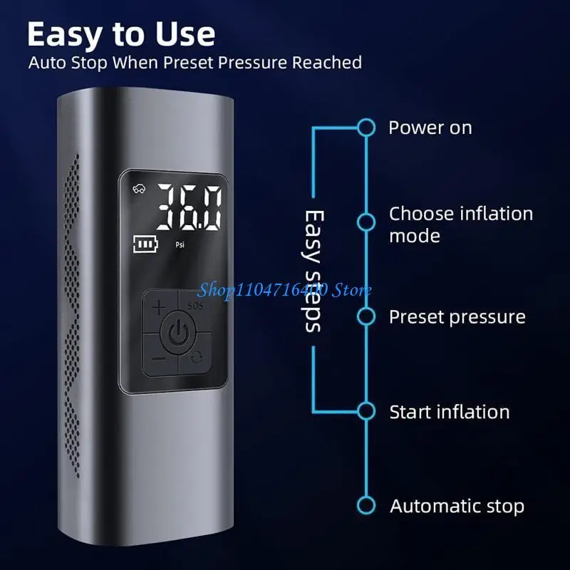 

y1gd Portable Electric Inflation Wireless for Smart Digital Mini Air Compressor Tire Pressure Detection for Bike Motorcy