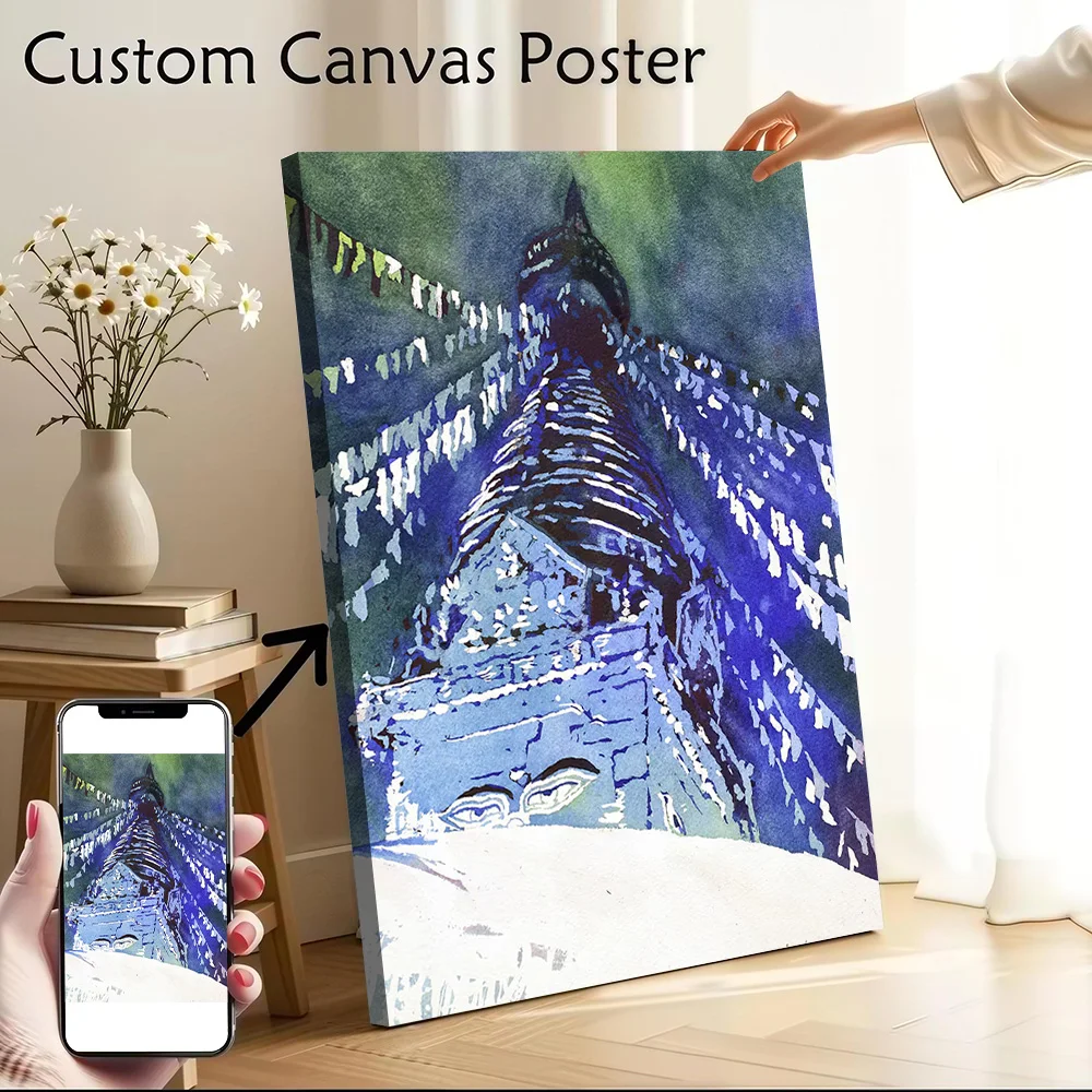 Buddhist Stupa Nepal Art Canvas Poster Customizable Pictures Wall Art Canvas Painting for Decorative Picture Room Decorations
