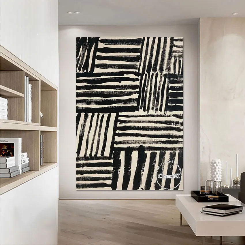 

Office Wall Decor Modern Paintings Art Abstract Black And White Lines Acrylic Painting Hotel Show Canvas Wall Picture Artwork